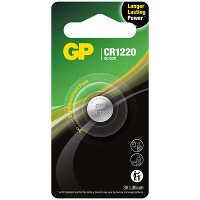 GP Batteries Cr1220 1220 Boy Lityum Düğme Pil, 3 Volt, Tekli Kart - 1