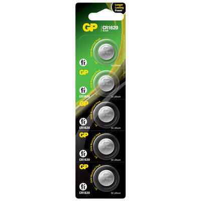 GP Batteries Cr1620 1620 Boy Lityum Düğme Pil, 3 Volt, 5'li Kart - 1