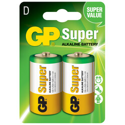 GP Batteries GP13A Süper Alkalin LR20/E95/D Kalın Pil, 1.5 Volt, 2'li Kart - Thumbnail