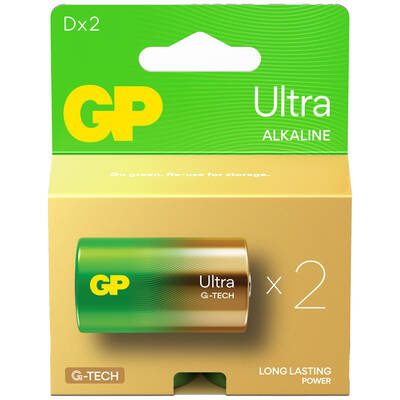 G-TECH Ultra Alkalin Kalın LR20 - D Boy 1.5V Pil 2'li Kart - 1