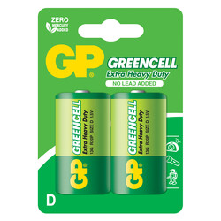GP Batteries GP13G Greencell R20P/1250/D Boy Kalın Pil, 1.5 Volt, 2'li Kart - Thumbnail