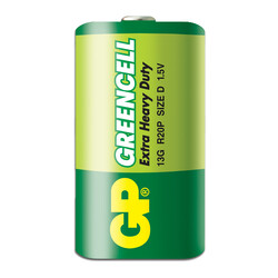 GP Batteries GP13G Greencell R20P/1250/D Boy Kalın Pil, 1.5 Volt, 2'li Kart - Thumbnail