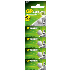 GP Batteries GP186 LR43/186/V12Ga Boy Alkalin Düğme Pil, 1.5 Volt, 5'li Kart - Thumbnail