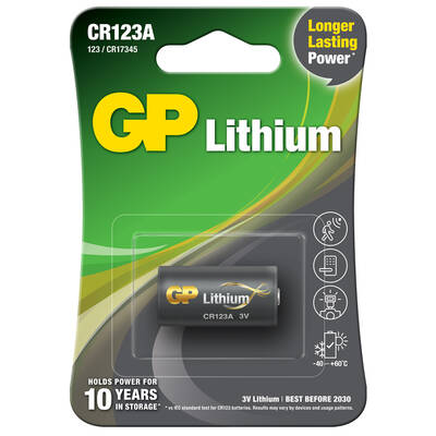 GP Batteries GPCr123A Dl123A/Cr123A Boy Lityum Pil, 3 Volt, Tekli Kart - 1
