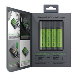 GP Batteries GPX411 ChargeAnyWay 2-in-1 Pil Şarj Cihazı + Anlık Powerbank ve Recyko+ 4 Adet 2700 AA Kalem Pilli Set - Thumbnail