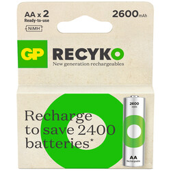 GP Batteries ReCyko 2700 AA Kalem Ni-Mh Şarjlı Pil, 1.2 Volt, 2'li Kart - Thumbnail