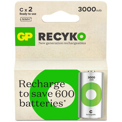 GP Batteries ReCyko 3000 C Boy Ni-Mh Şarjlı Pil, 1.2 Volt, 2'li Kart - Thumbnail