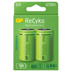 GP Batteries ReCyko 5700 D Boy Ni-Mh Şarjlı Pil, 1.2 Volt, 2'li Kart - Thumbnail
