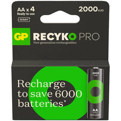 GP Batteries ReCyko Pro 2000mAh AA Kalem Ni-Mh Şarjlı Pil, 1.2 Volt, 4'lü Kart - 1