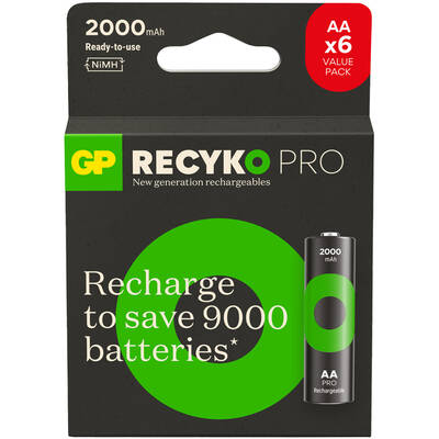 GP Batteries ReCyko Pro 2000mAh AA Kalem Ni-Mh Şarjlı Pil, 1.2 Volt, 6'lı Kart - 1