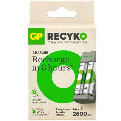 GP E221 USB Pil Şarj Cihazı 2 Adet 2600mAh AA Kalem Pilli Set - 1