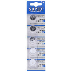Supex Cr1616 Lityum Düğme Pil, 3 Volt, 5'li Kart - Thumbnail