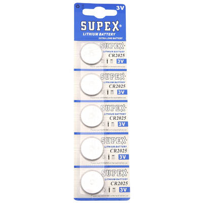 Supex Cr2025 Lityum Düğme Pil, 3 Volt, 5'li Kart - 1