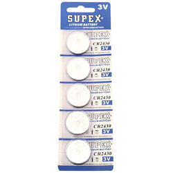 Supex Cr2430 Lityum Düğme Pil, 3 Volt, 5'li Kart - Thumbnail