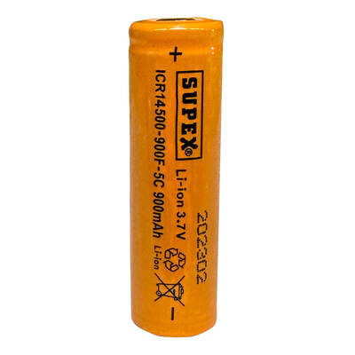 Supex ICR14500-900F-5C Lityum Ion 3.7V 900mAh 5C Deşarj Akımı Düz Kafa Pil - 1