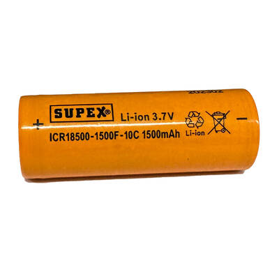 Supex ICR18500-1500F-10C Lityum Ion 3.7V 1500mAh 10C Deşarj Akımı Düz Kafa Pil - 2