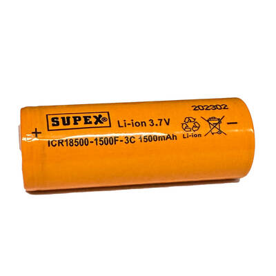 Supex ICR18500-1500F-3C Lityum Ion 3.7V 1500mAh 3C Deşarj Akımı Düz Kafa Pil - 2