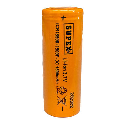 Supex ICR18500-1500F-3C Lityum Ion 3.7V 1500mAh 3C Deşarj Akımı Düz Kafa Pil - 1