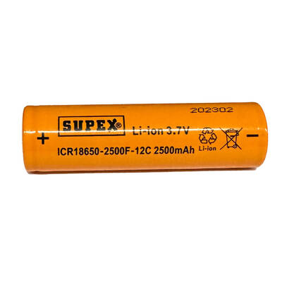 Supex ICR18650-2500F-12C Lityum Ion 3.7V 2500mAh 12C Deşarj Akımı Düz Kafa Pil - 2