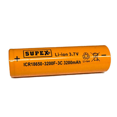 Supex ICR18650-3200F-3C Lityum Ion 3.7V 3200mAh 3C Deşarj Akımı Düz Kafa Pil - 2