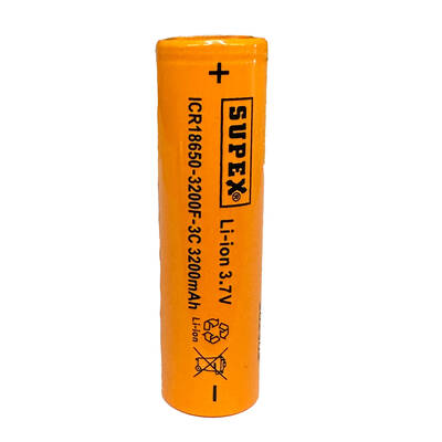 Supex ICR18650-3200F-3C Lityum Ion 3.7V 3200mAh 3C Deşarj Akımı Düz Kafa Pil - 1