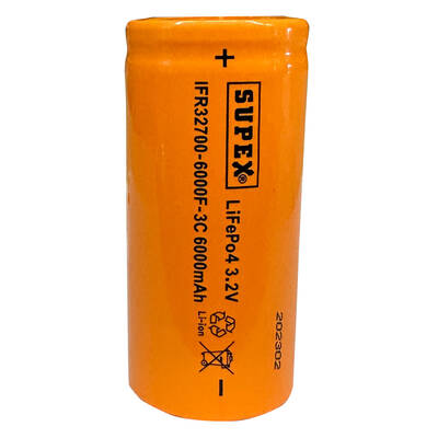 Supex IFR32700-6000F-3C 3.2V Li-Ion 6000mAh 3C Deşarj Akımı  Düz Kafa Pil - 1