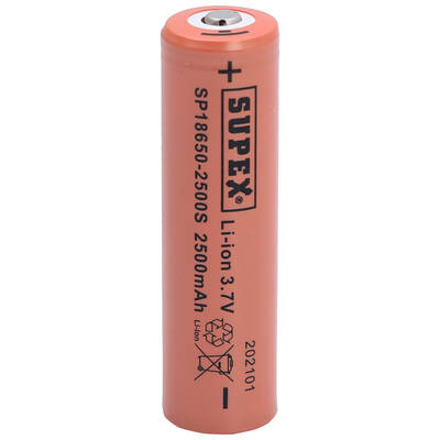 Supex SP18650-2500S 2500mAh 3.7V 18650 Model Li-Ion Uçlu Kafa Pil - 1