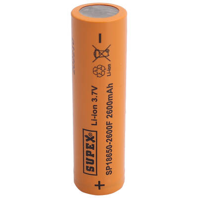 Supex SP18650-2600F 3.7V 18650 Model 2600mAh 10A Deşarj Akımı Li-İon Düz Kafa Pil - 1